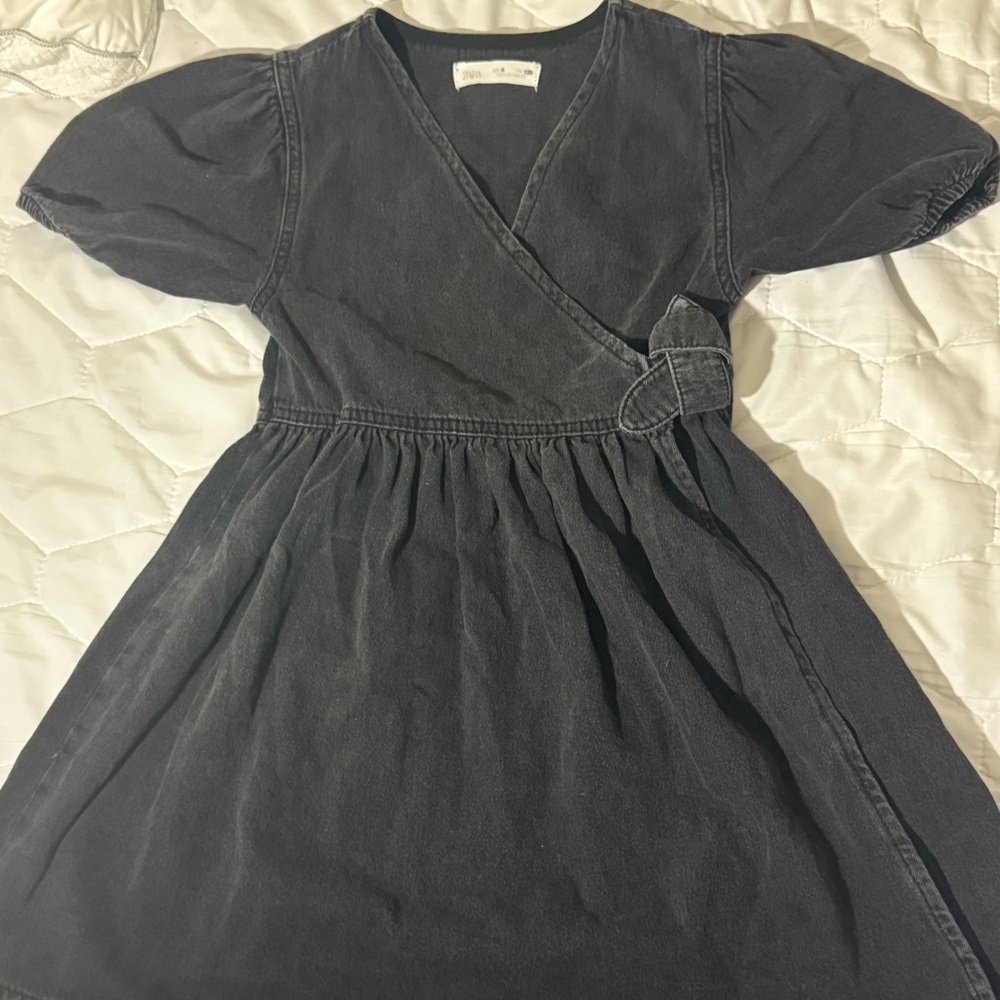 Zara Charcoal V-Neck Denim Wrap Dress